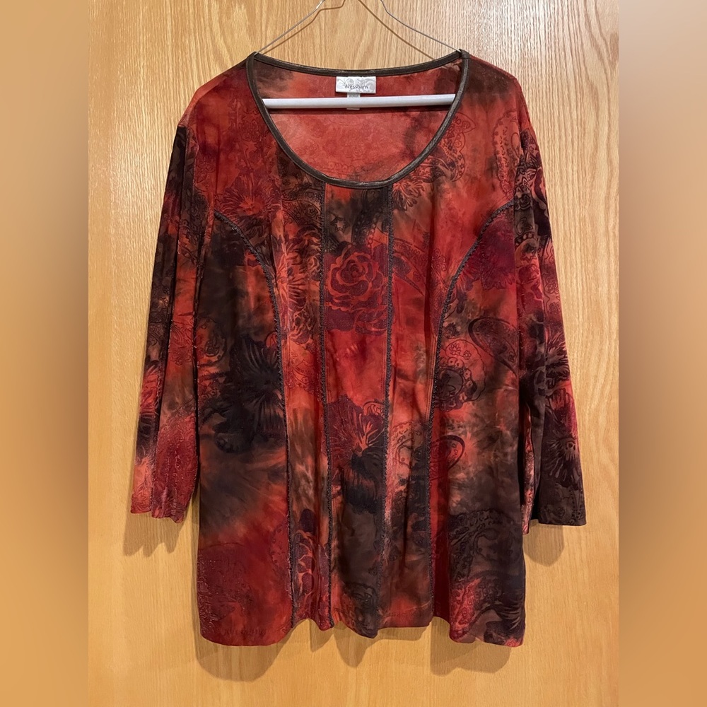 Dressbarn 2X Boho Tye Dyed 3/4 Sleeve Top
